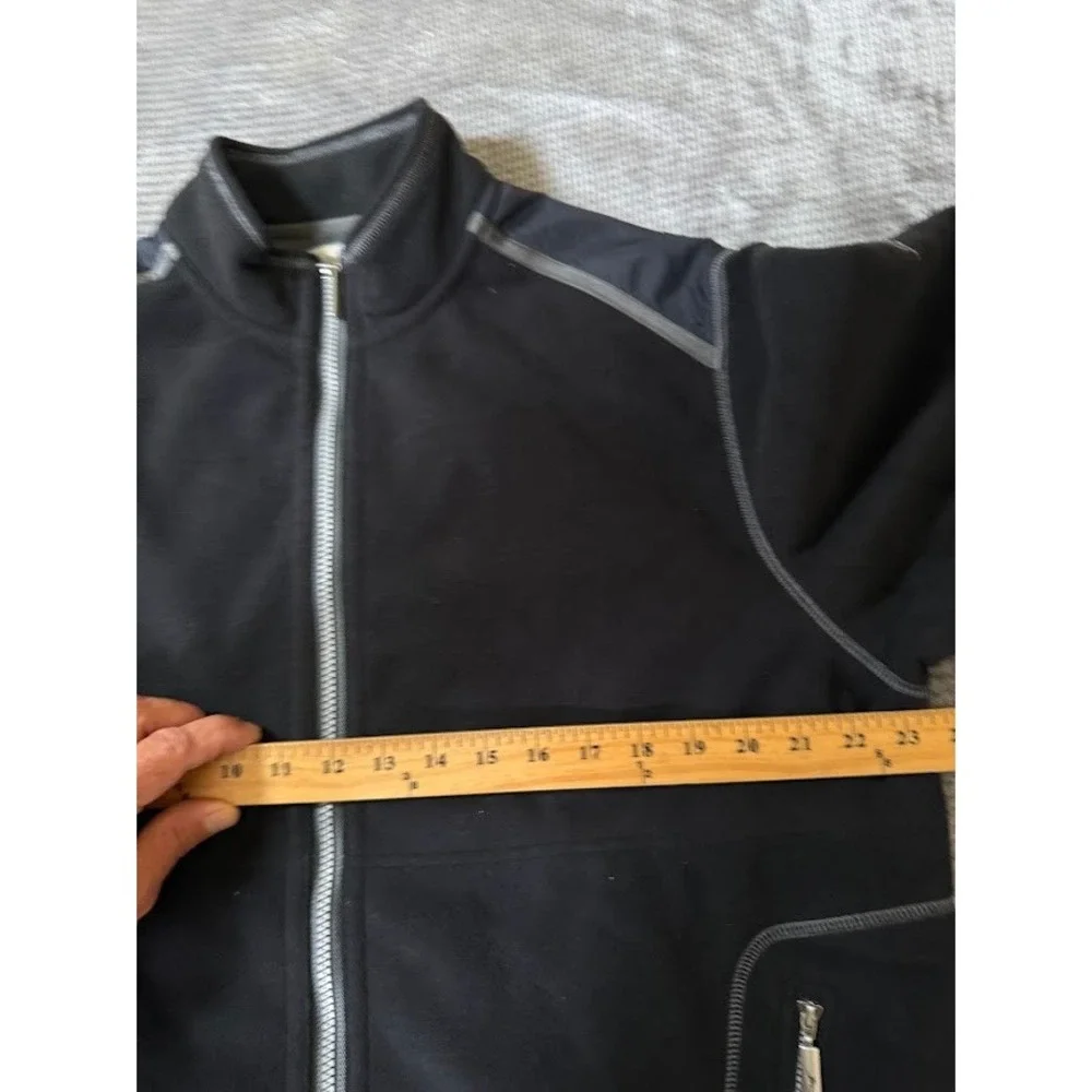 Tommy Bahama Mens Black Full Zip Fleece Jacket Mock Neck Grey Trim Size M